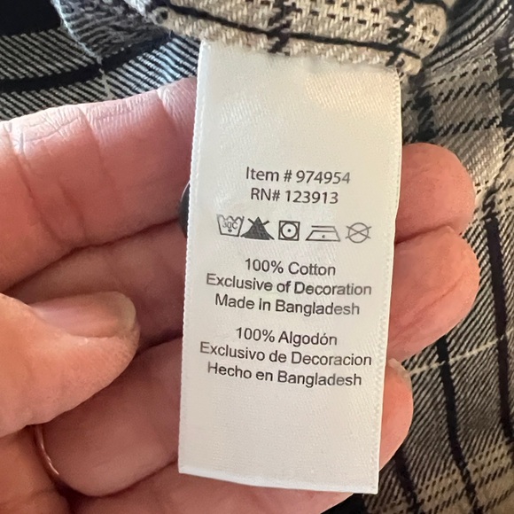 JACHS NY Men’s Plaid Shirt Long Sleeve Black Gray Button Up 💯 Cotton Size Medium - Picture 8 of 9